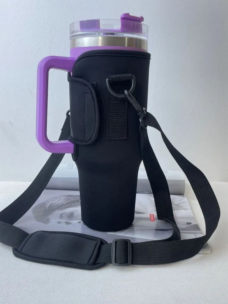 

30/40 oz. Nonpareil Mug Sleeve for Stanley Quencher Mug Sleeve with Adjustable Shoulder Strap Straw Water Bottle Holder Pouch чорний