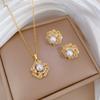 Light Luxury Cherry Flower Zircon Jewelry Sets Stainless Steel Chains Geometric Pendant Necklace Earrings Gifts For Women Girls