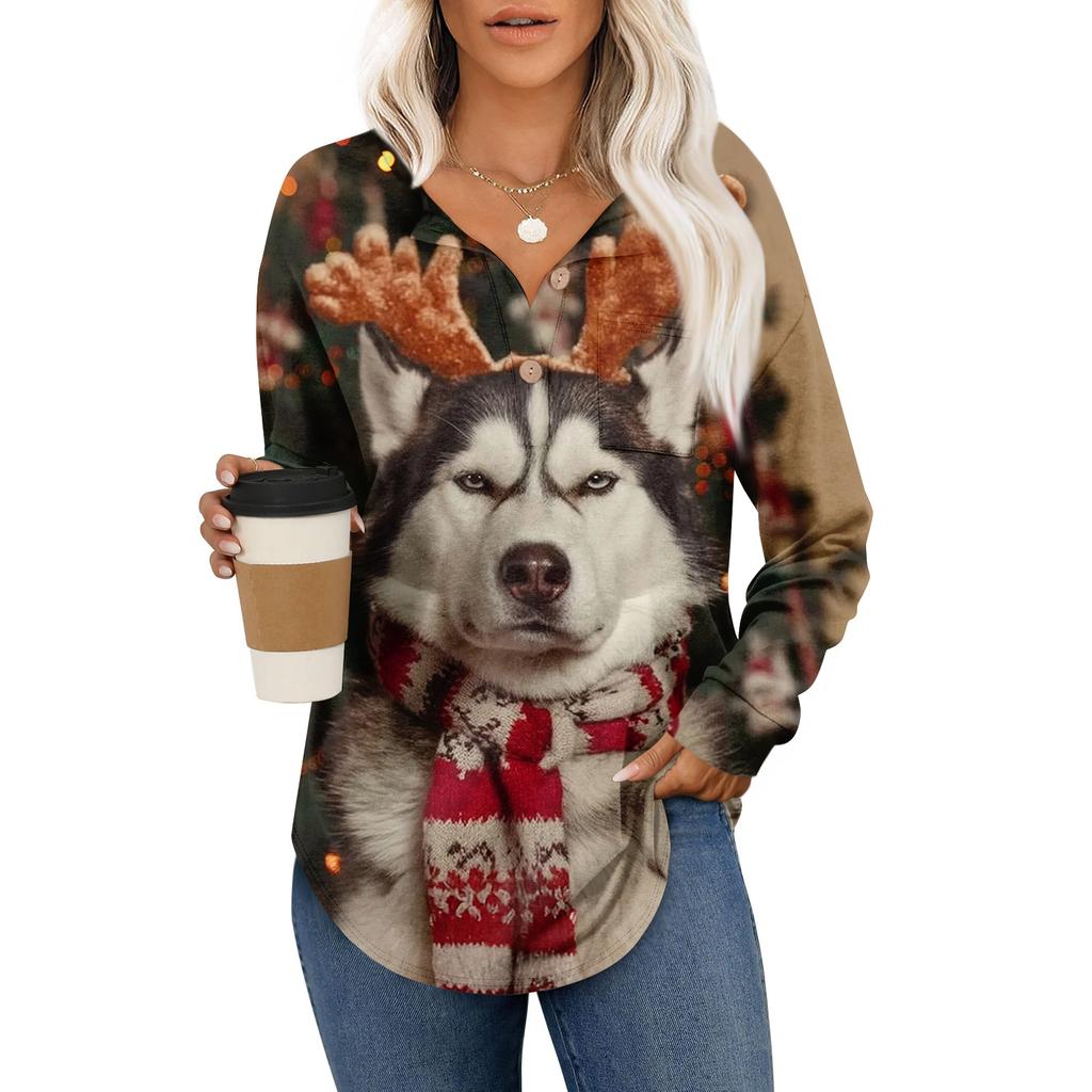 Женский модный топ с длинными рукавами в стиле ретро с принтом