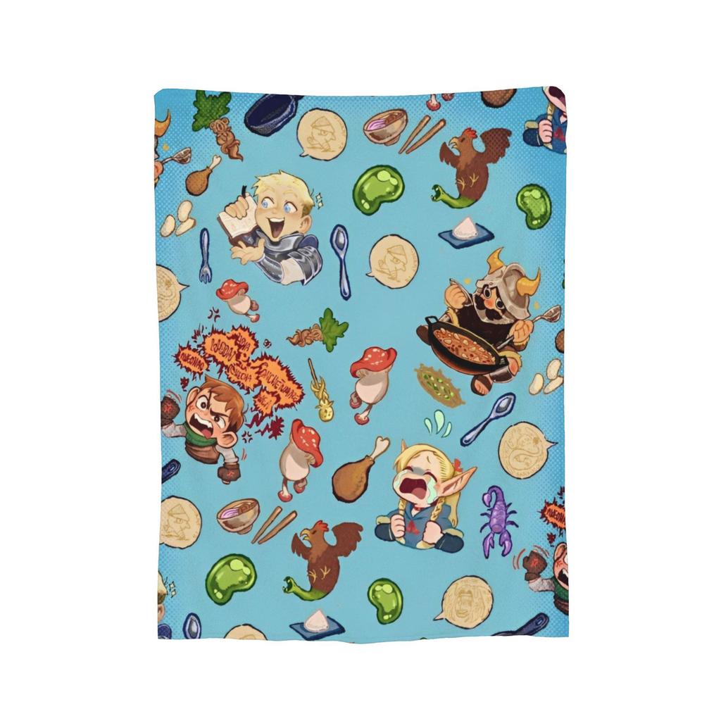 Dungeon Meshi Marcille Laios Flanelldecke Lecker im Verlies Lustige Überwurfdecke für Zuhause Hotel Sofa 200x150cm Teppichstück,