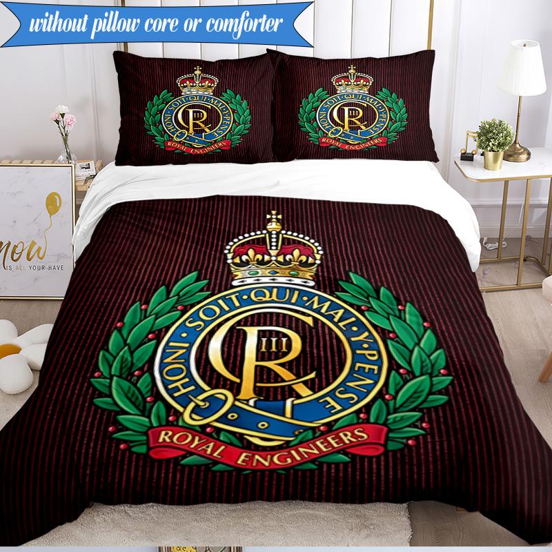 3PCS Royal Engineers Crest Emblem Bedding Set 2D Printing (Includes 1 Duvet Cover + 2 Pillowcases Coreless), Bedroom decor,Fan Gift