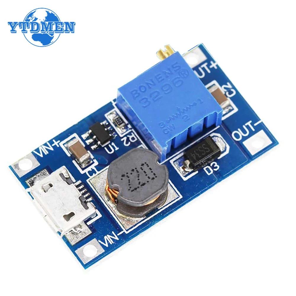 1PCS MT3608 DC-DC Boost Module Adjustable 2A Boost Plate Step Up Module 18650 with MICRO/Type-C USB 2V-24V To 5V 9V 12V 28V
