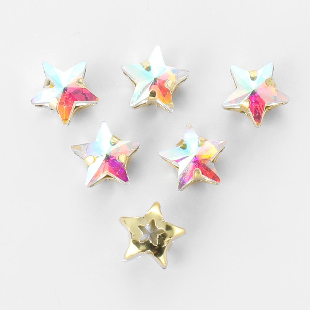 50 Pcs 10mm Star Glass Claw Drill with Hole Pentagram Hand-sewn Drill DIY Wedding Shoes and Clothing Bags Hairpin Jewelry Accessories