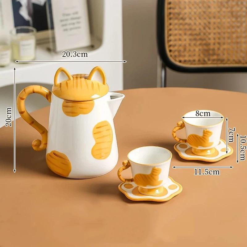 

Cute Cat Ceramic Teapot and Cup Set, Creative Animal Tea Set for Coffee, Tea & Home Use Teapot with 2 cups-A