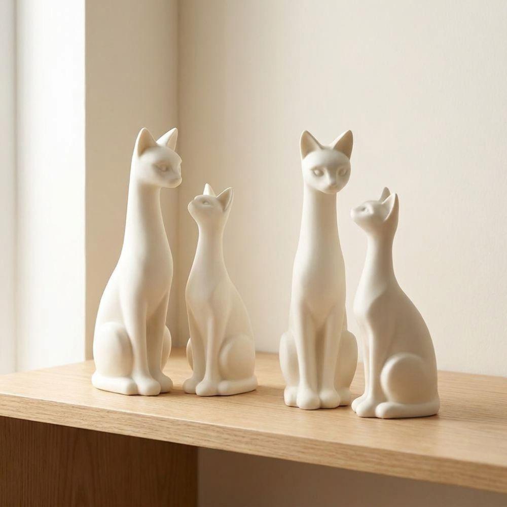 1 Pair Aesthetic Sweet Pair Cat Figurine Minimalist White Cat Ornament Home Decor