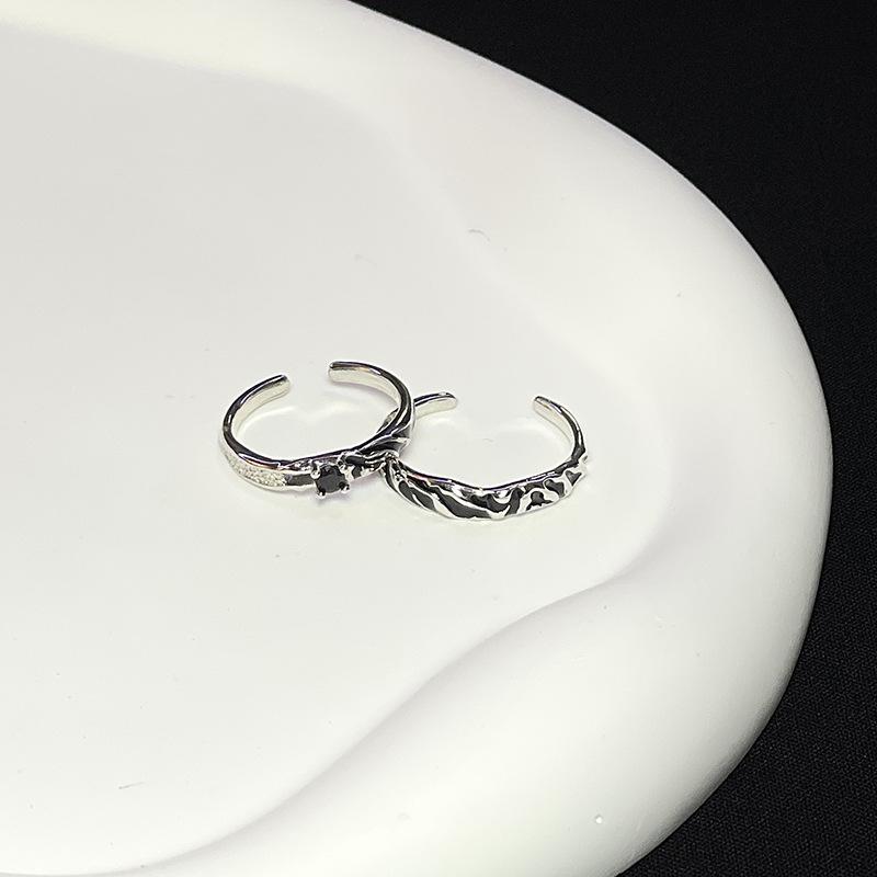 Design Sense Simple Neutral Ring Niche High Sense Couple Ring French Zircon Dark Personality Couple Ring