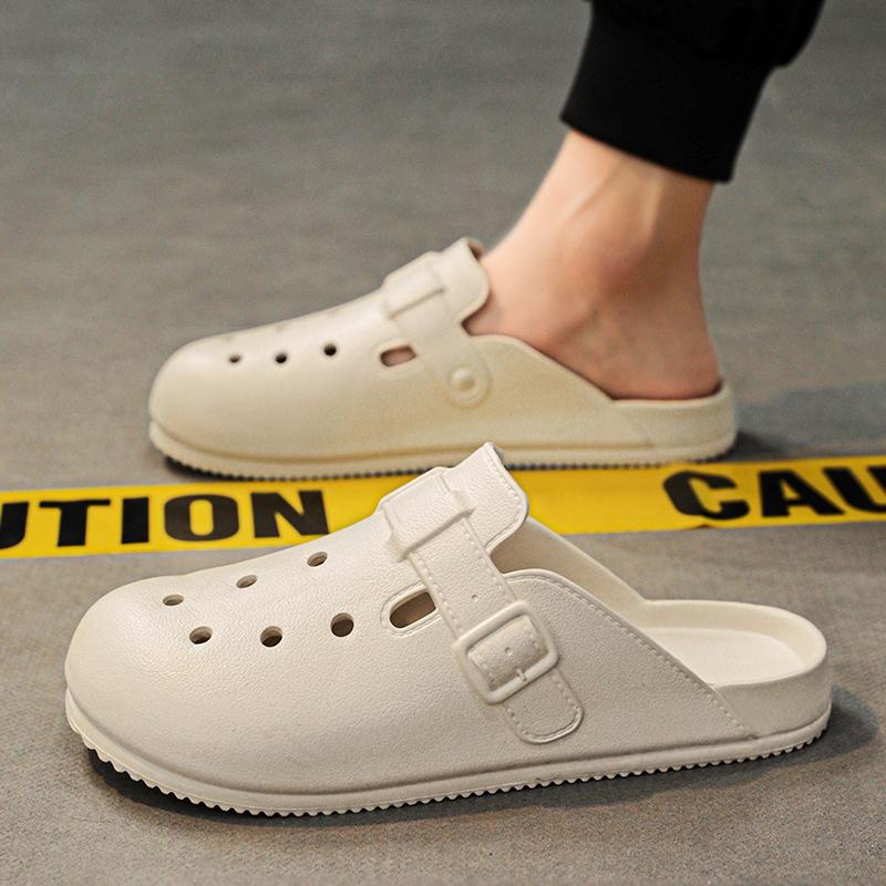 

Летние мужские тапочки из ЭВА, новые полутапочки, мужские модные классные тапочки, повседневные белые туфли Baotou Hollow, дышащие, мужские туфли Tenis 38-39 бежевый