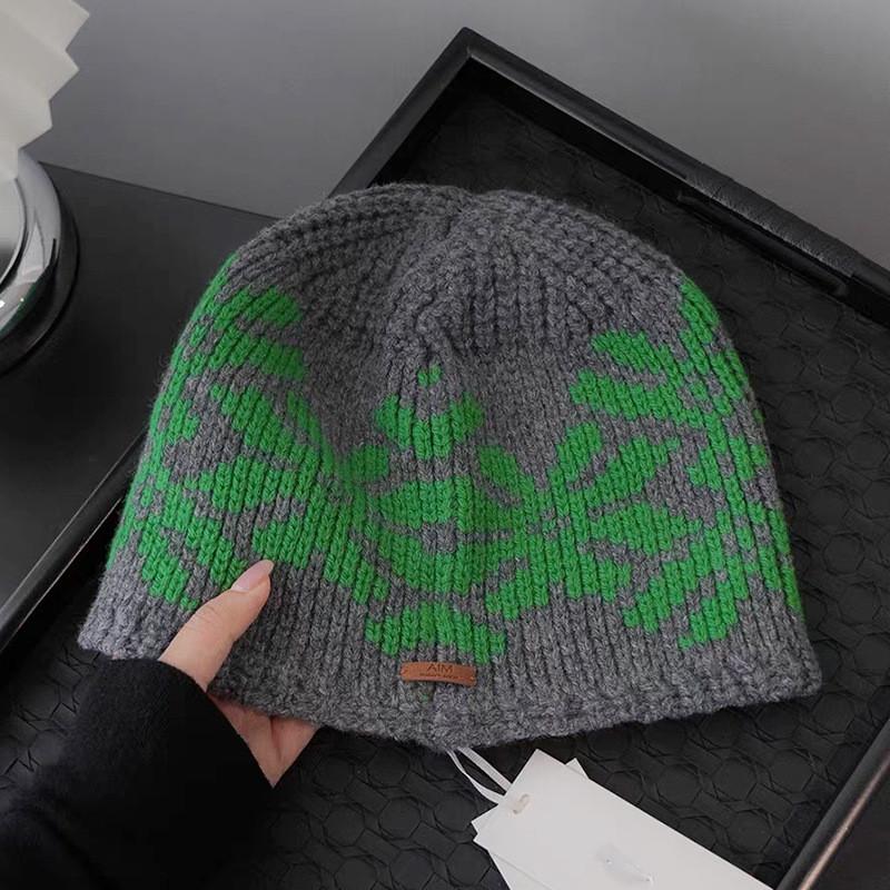 

Wool Vintage Knit Beanie With Hand Embroidered Design For Winter Casual Wear GreyGreen