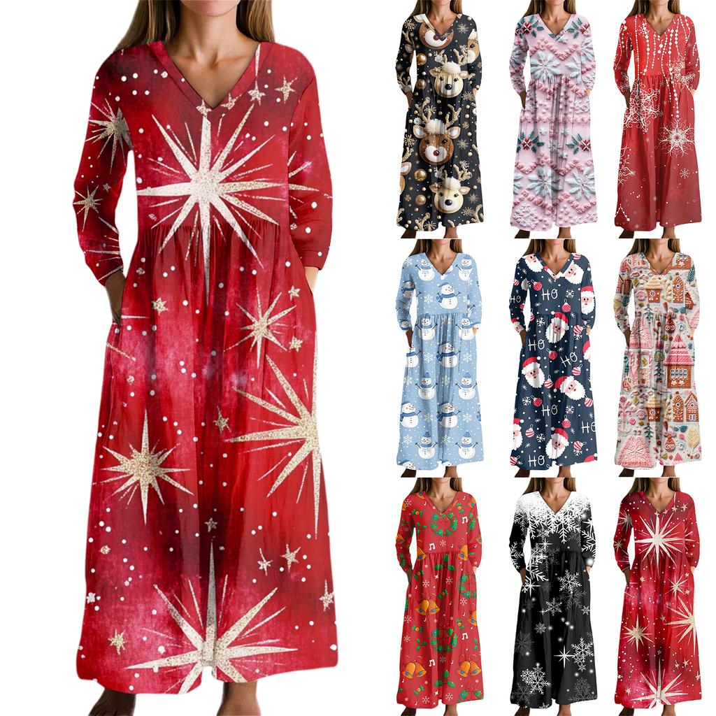 Women's Fashion Dress Spring V-neck Long Sleeve Dress