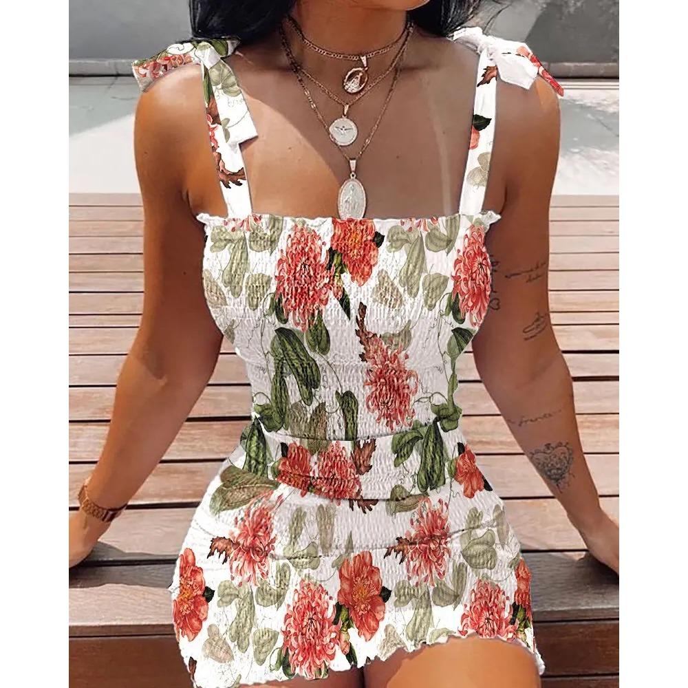 Women's Halter Print One-shoulder Sheath Waist Tight Dresses