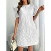 Summer Puff Short Sleeve Textured Jacquard Fashion Dress New Women Crew Neck Retro Elegant A-line Party Short Dress Female Slim Fit Loose Streetwear
