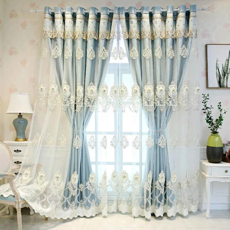 Európai stílusú függönyök sötétítő ruha fonal dombornyomott hímzés nappali hálószoba luxus függönyrúd