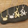 Nidin New Fashion Seahorse/Starfish/Jellyfish/Crab Inlaid Zircon Beach Charms Pendant Necklace For Women Men Jewelry Wholesale