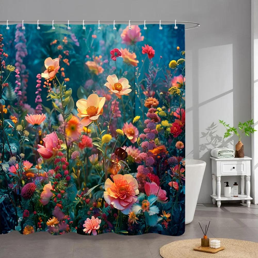 Utomhus Trädgård Affisch Duschdraperi Vintage Fönster Vägg Odla Blommor Polyestertyg Duschdraperier Badrumsdekor