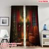 Set Of 2 Flat Printing Merry Christmas Trendy Curtains Cozy Fireplace Scene Digital Printed Polyester Drapes Family Made