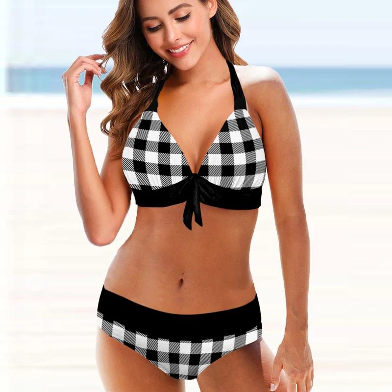 Women's Beachwear Two Piece Bikini Set Swimwear Women's Blue Small Polka Dot Print Beach Swimwear S-5XL