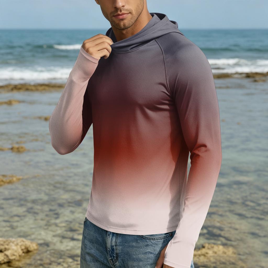 Men's 50 Plus Sun Hoodie Long Sleeve Lightweight Stretch Quick Dry Hooded Shirt for Outdoor Activities