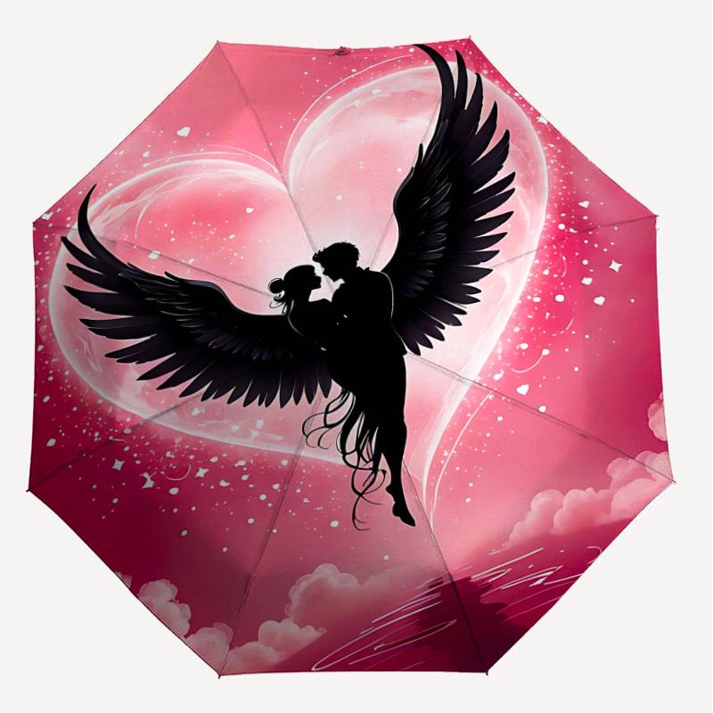 1pc Angel Love Automatic Open/Close Umbrella Compact Folding Umbrella with 8-Rib Shaft for Women/Men, Elegant Birthday1193S