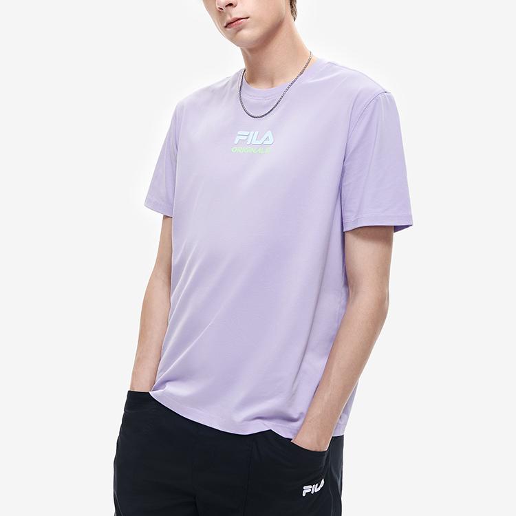FILA Minimalist Logo Knitted Fashion Sports Round Neck Short Sleeve T-Shirt Men Tops Mousse-Purple F11M229116FVT