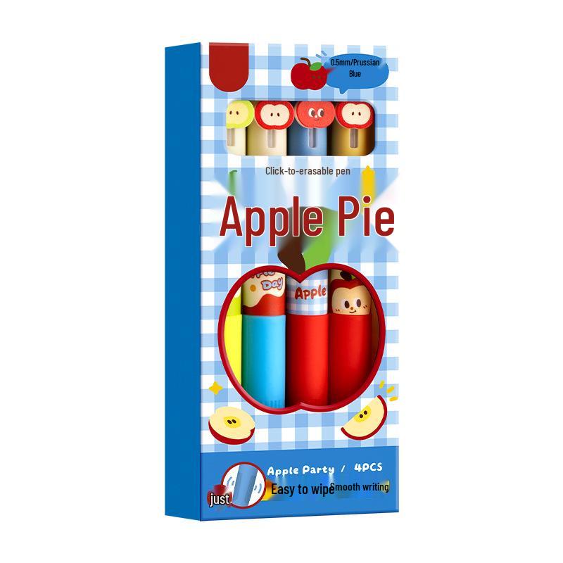 Apple Party Erasable Gel Pen: Soft Grip, Ideal for Third Graders, Promotes Correct Posture, Push-Button Design.