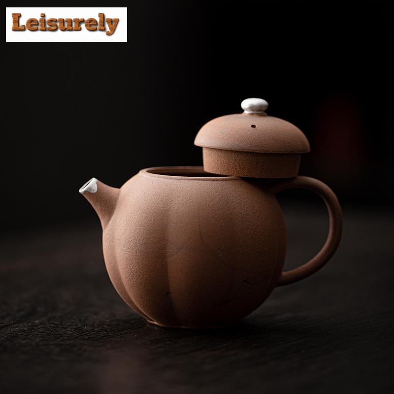210ml Handmade Old Rock Mud Teapot Creative Pumpkin Coarse Pot Tea Making Kettle Chinese Kung Fu Tea Teaware Supplies Ornaments