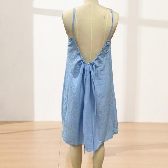 Women's Backless Cami Dress Solid Sleeveless Mini Dress Above Knee A-Line Skirt Soft Breathable Fabric Summer Beach Casual Travel Dress