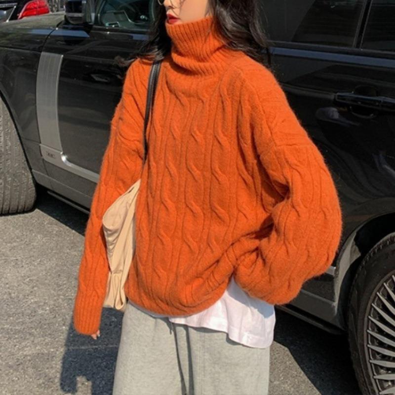 Lazy wind turtleneck sweater women's inner wear autumn and winter loose outer wear retro thickened soft waxy bottoming knitted sweater