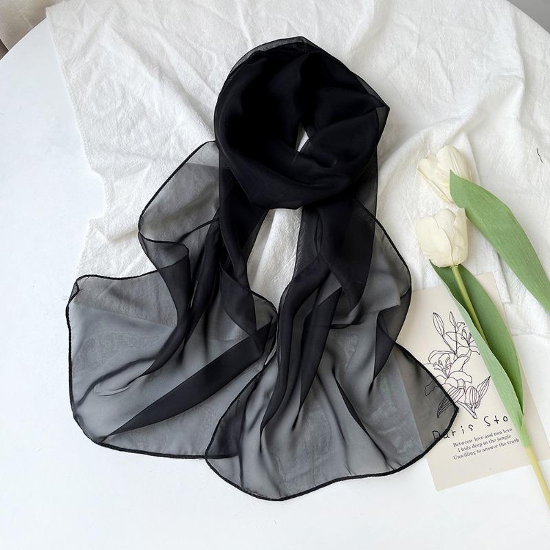Summer solid color chiffon square scarf silk scarf women's neck sunscreen thin high-end simple plain shawl scarf