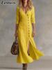 New Spring Summer Fashion Casual Cotton Linen Long Sleeve Buttoned Collar Women's Dress