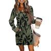 Abiti casual da donna alla moda con scollo a V, maniche lunghe, coulisse, tasca, stampa floreale