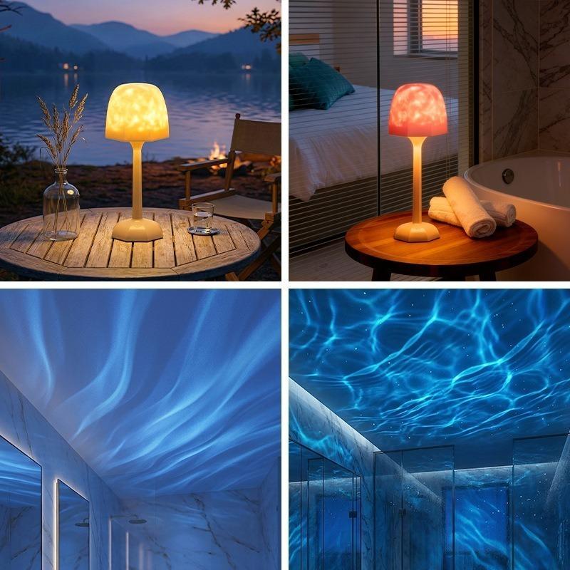 Cordless Shower Lamp,Bedside Lamp,Touch Ocean Wave Projector Light,3 Way Color Temperature,16 Color Changing Light,Dimmable