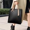 Large Capacity Tote Bag Women Stitched PU Shoulder Daily Commute Casual Use Black Khaki