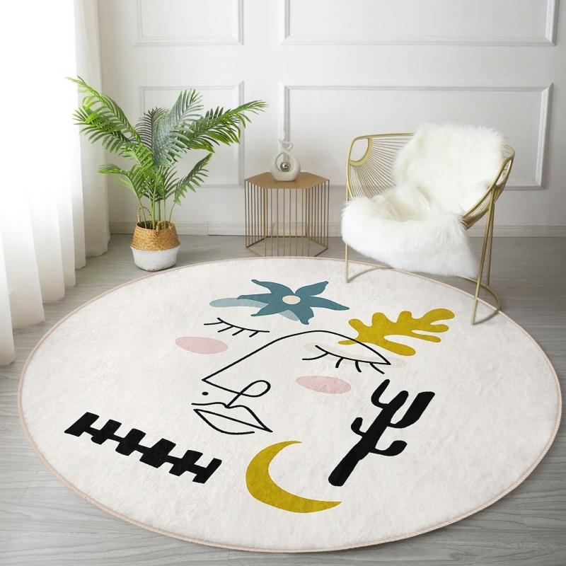 

Onedraw Abstract Drawing Digital Printed Colorful Living Room and Living Room Round Carpet With Washable Non-Slip Base