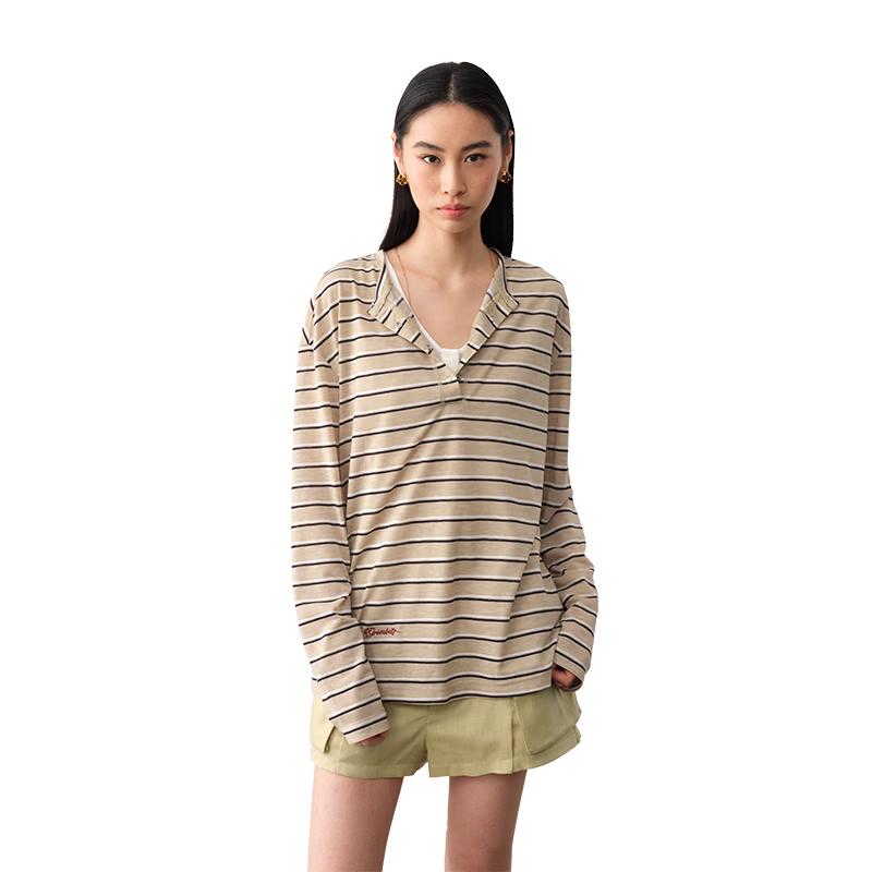 Women s Striped Long Sleeve Loose T-Shirt L