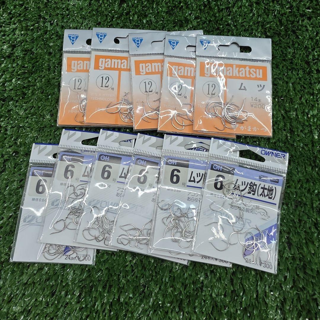 Used Gamakatsu Mutsu No. 12 Owner Mutsu Hook No. 6 Fishhook Set