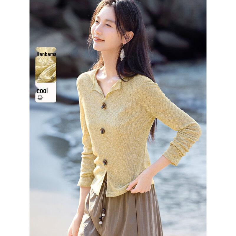 XWI Women s Textured Linen Blend Lapel Long Sleeve T-Shirt M