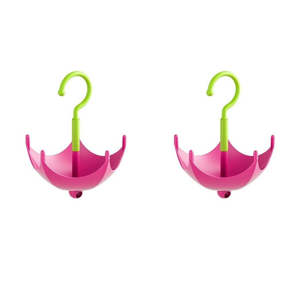 

2Pcs Punch Free Dopamine Umbrella Shape Hooks 5 Claw Bag Hooks Belt Organizer Wardrobe Pink Green