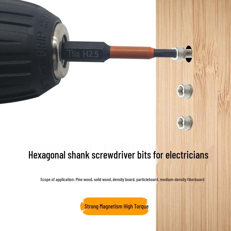 Hexagonal Magnetic Shock-Resistant S2 Screwdriver Bits for Electric and Pneumatic Drills