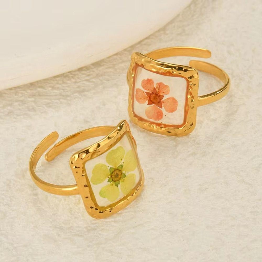 Geometric Summer Transparent Ring Stainless Steel Open Ring Vintage Eternal Flower Ring  Women