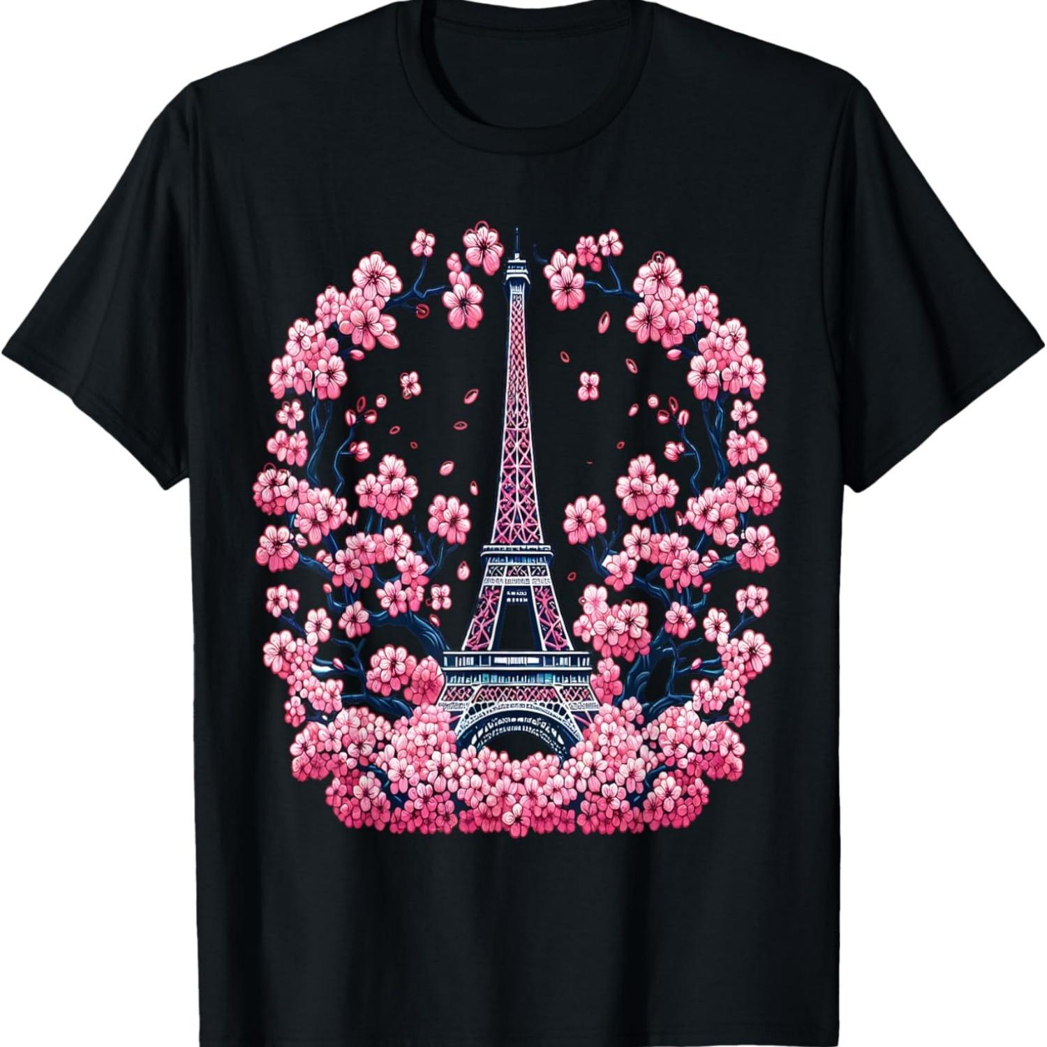 Eiffel Tower Cherry Blossom T-Shirt S чёрный