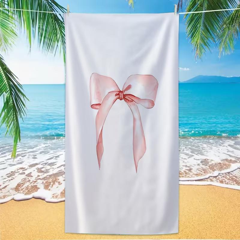 

Watercolor Pink Bow Beach Towel Minimal Coquette Aesthetic Ribbon Graphic Absorbent Quick Dry Soft Towel for Summer Beach W40*H60(CM)