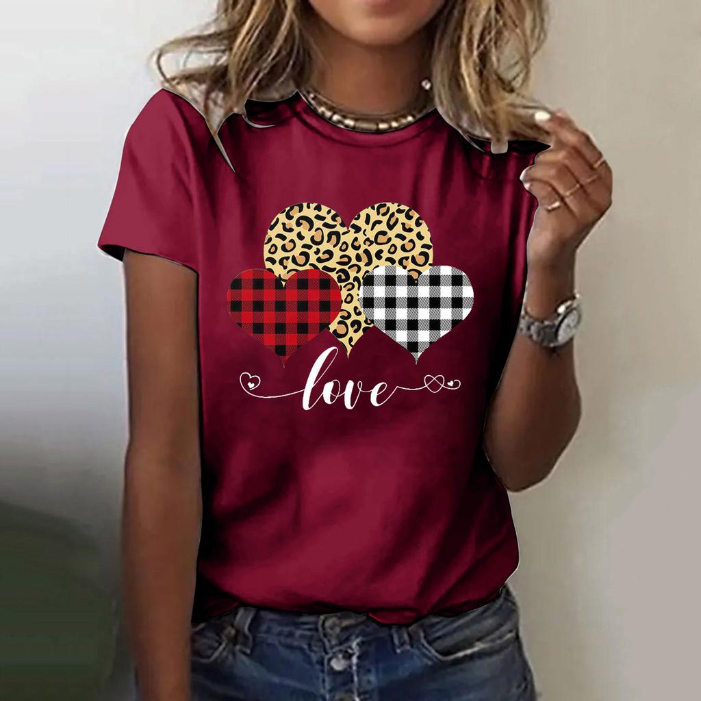 Summer New Style Ladies T-shirt Foreign Trade Casual All-match Love Printing All-match Blouse Ins Tide