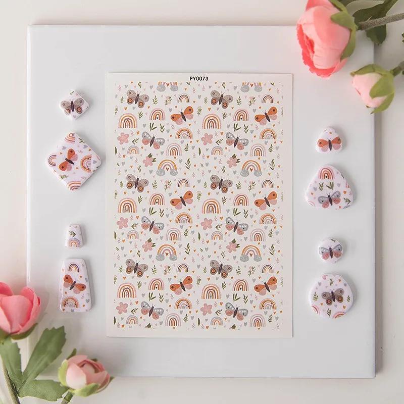 Estilo Boêmio Coração Arco-Íris Borboleta Argila Polímera Papel Especial para Transferência de Aquarela Ferramenta de Colorir Joias de Brinco de Cerâmica Macia