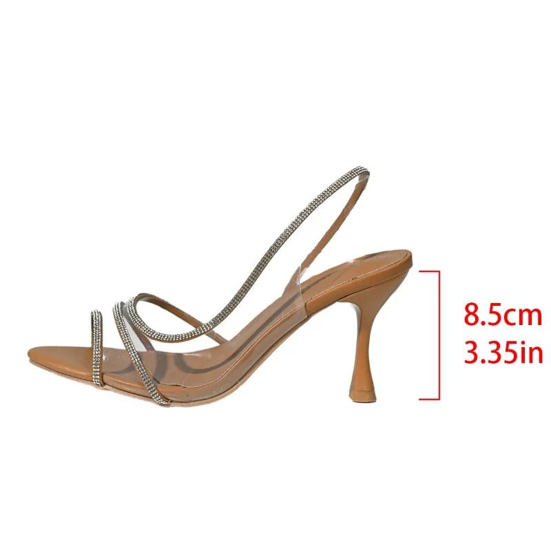 2025 Summer Women's Modern Sandals Classics Crystal Slip On Pointed Toe Thin Heel Sandals Open Toe Party Dress Shoes
