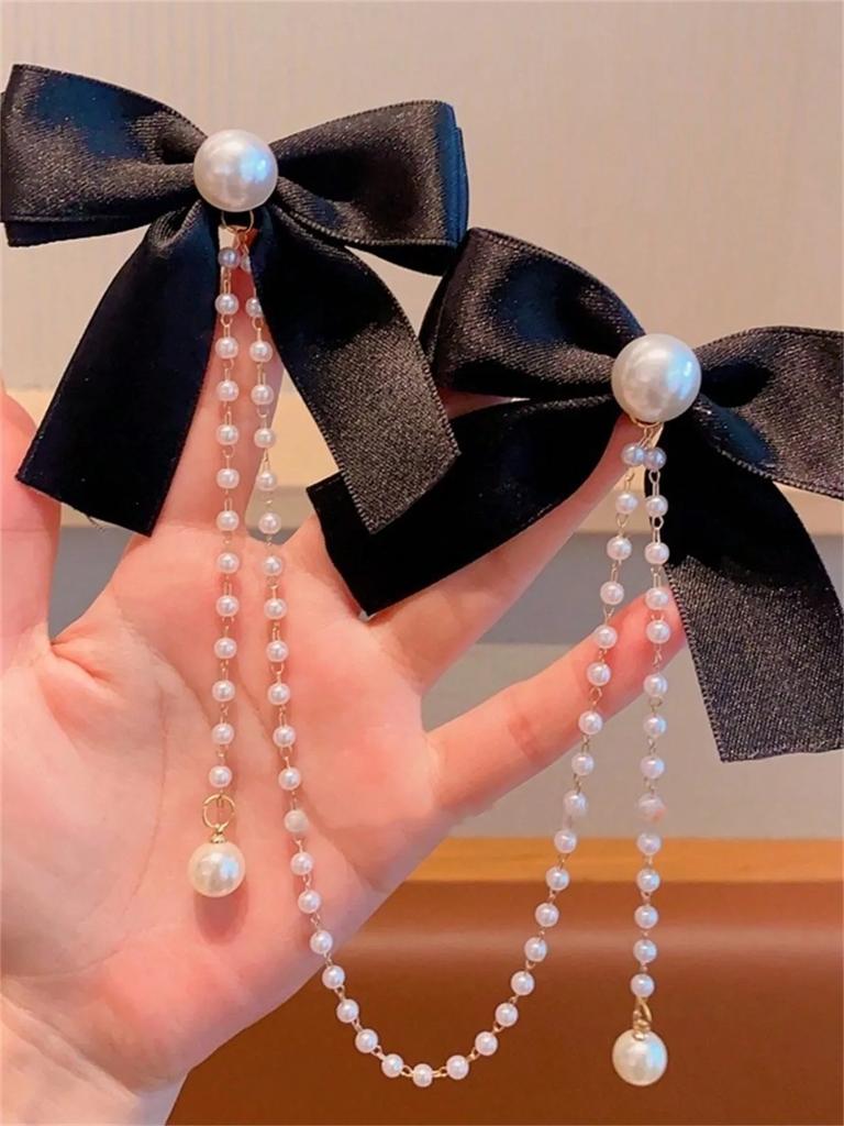 2 Haarnadeln Damen Perlenkette Rosa doppelseitige Haarnadel mit Schleifenfransen