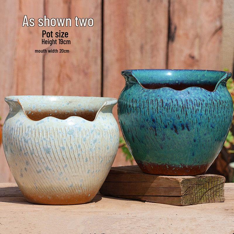 Handmade Coarse Pottery Wide-Mouth Flower Pot - Ceramic Zisha Succulent Planter with Rustic Cut-Edge Design for Chlorophytum