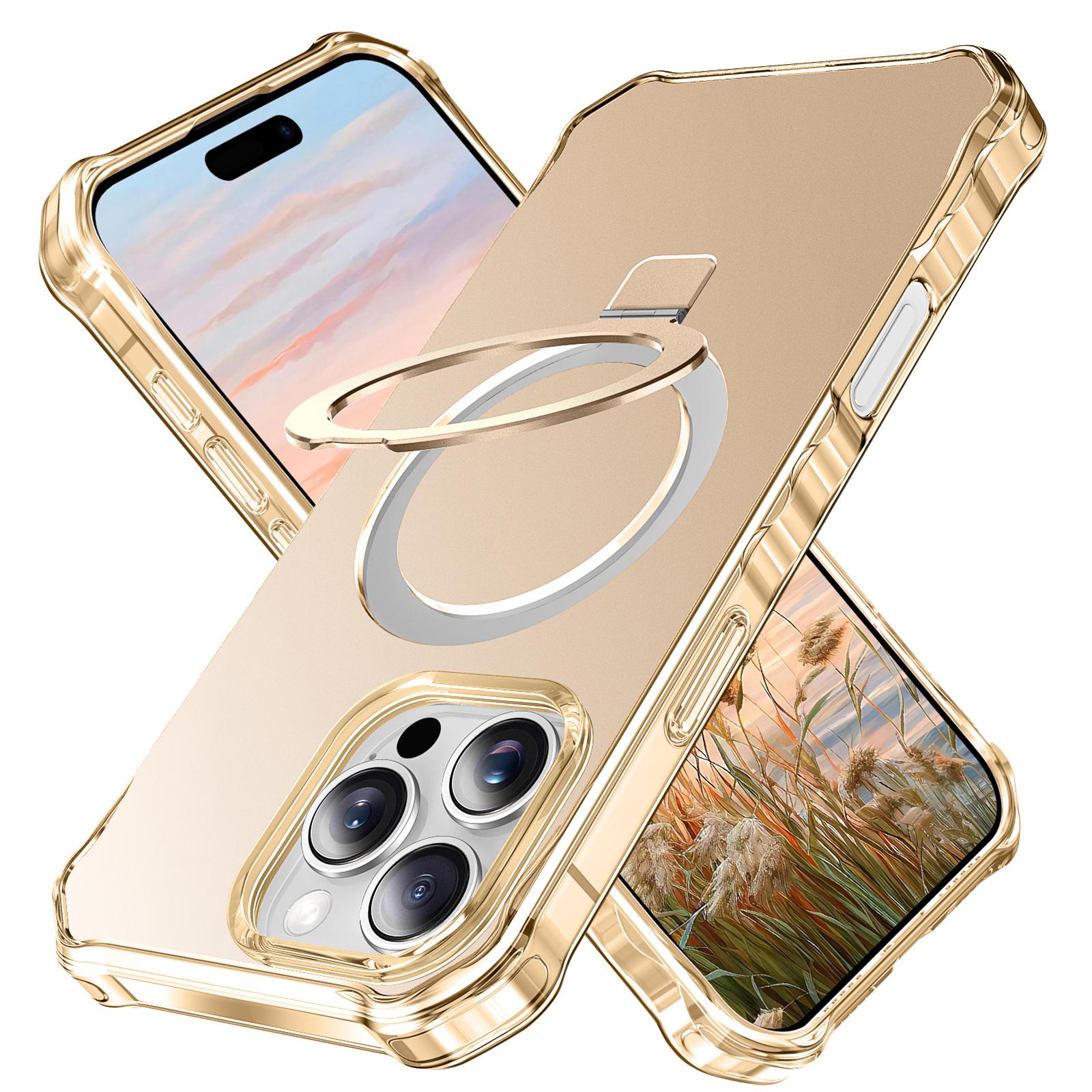 

For iPhone 16 Pro Max Case Small Wavy Edge Compatible with MagSafe Anti-Drop PC+TPU Phone Cover Gold