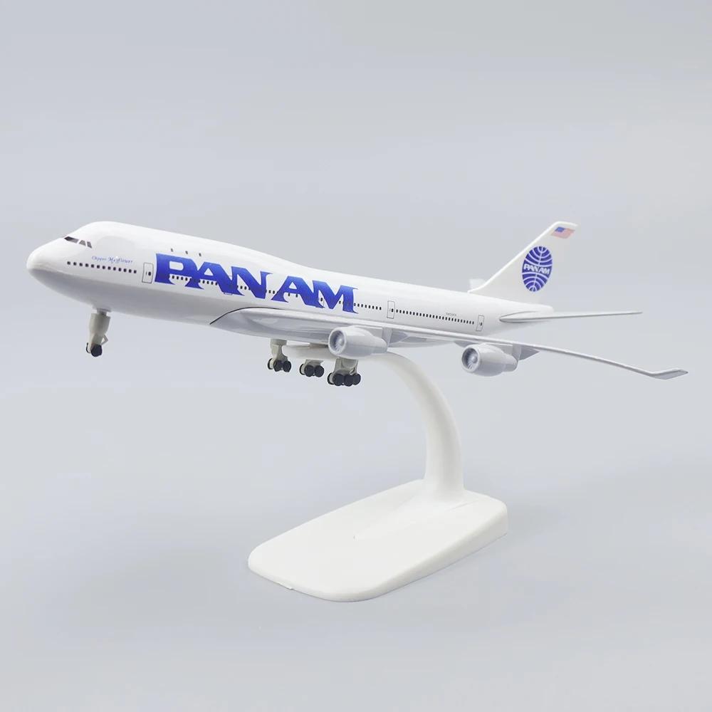 Flugzeugmodell PAN AM 747 B747, 20 cm, aus Metallguss, mit Rädern, für Pan American Airways, Dekoration für Zuhause oder Büro