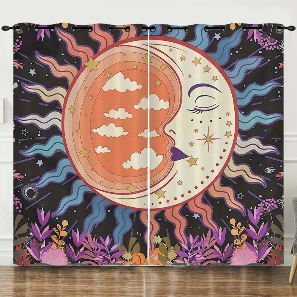 Curtains Sun And Moon Helios 3D Digital Printing Blackout Curtain Punching