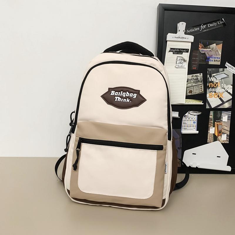 Color Block Student School Bag Men's Large Capacity Backpack Women Travel Couple Bag
